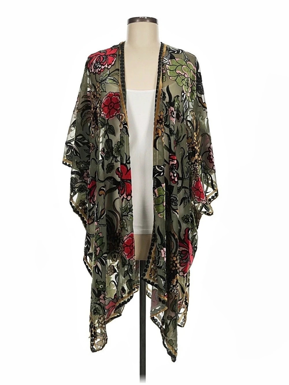 NWT Free People Muse Burn Out Velvet Kimono in Moss Green Floral One Size OS